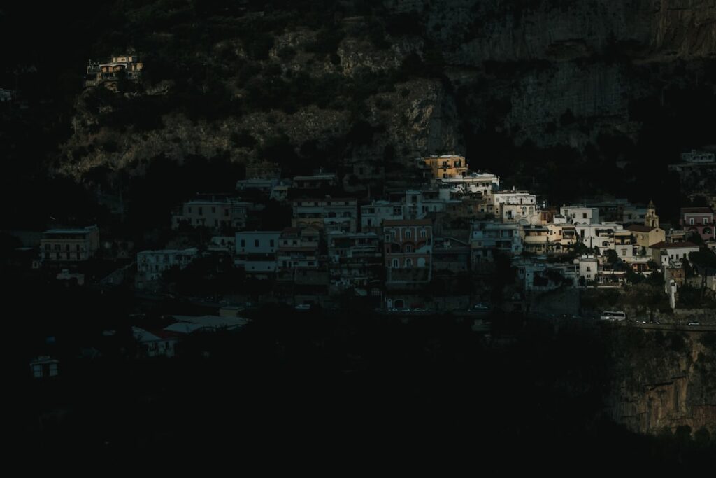 Positano cliffside dinner night view