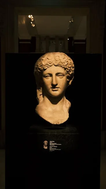 Marble Roman bust displayed on a black pedestal at Naples museum.