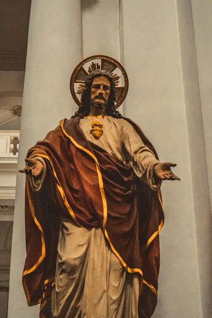 Statue of Jesus with outstretched arms inside Neapolitan church
