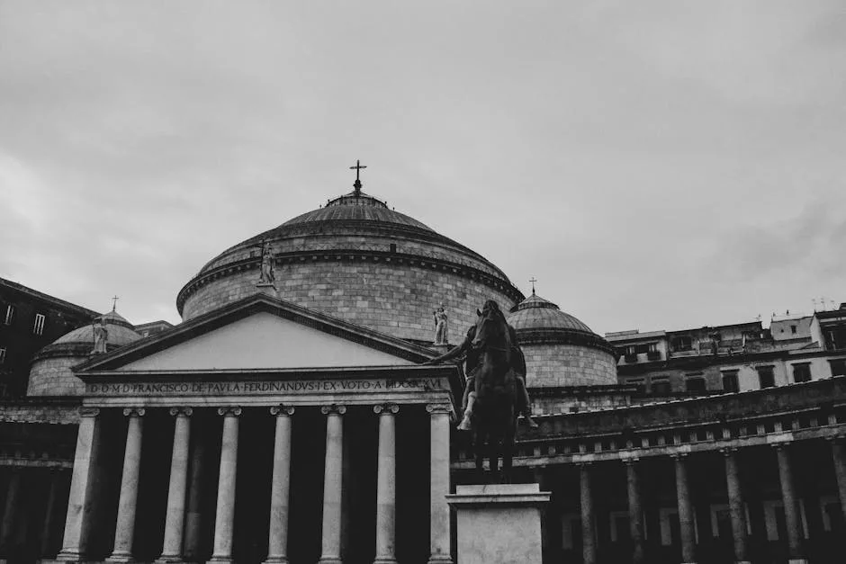 Neoclassical dome and colonnade of Naples' Basilica of San Francesco di Paola