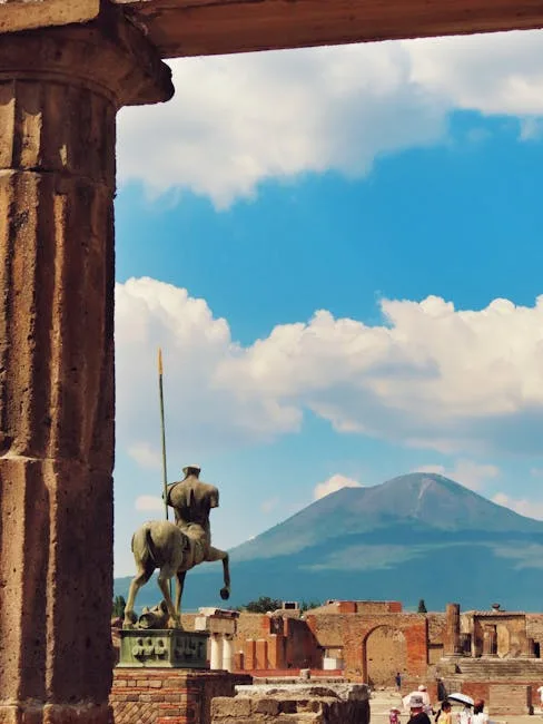 Pompeii ruins with Mount Vesuvius in the background